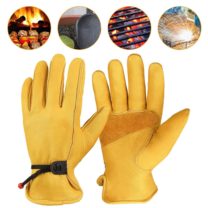 Leather Driving Glove - ถุงมือหนังสำหรับงาน 1 คู่ ถุงมือหนังวัวสำหรับงานเชื่อม ป้องกันความปลอดภัย สำหรับคนงาน